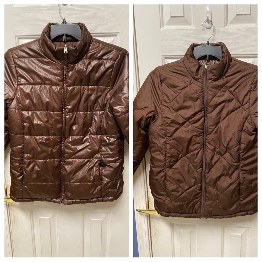 Faded Glory Reversible Puffer Jacket Brown Full Zip Up Size Small 4-6